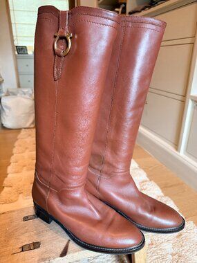 Salvatore Ferragamo Cognac Leather Knee-High Boots, Size 9